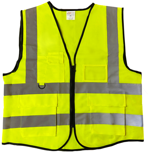 FlemX, Safety Vest P01, Zip Front, 4 pockets, 2inch Reflective Tape, Lime Green