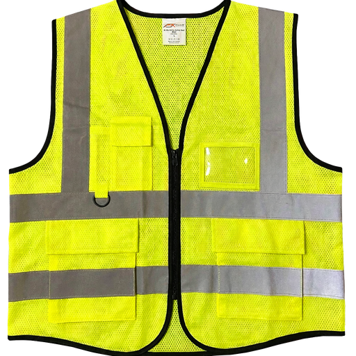 FlemX, Safety Vest P02, Zip Front, 4 pockets, Bird Eye Mesh, 2inch Reflective Tape, Lime Green