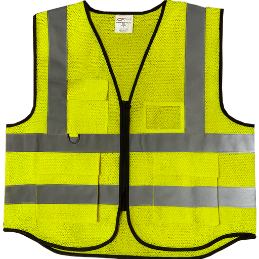 FlemX, Safety Vest P02, Zip Front, 4 pockets, Bird Eye Mesh, 2inch Reflective Tape, Lime Green